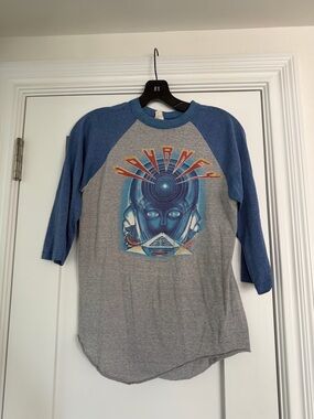 Women's Blue Raglan Short Sleeve Tee with Graphic